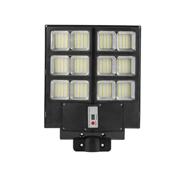 Lampi solare - Lampa solara stradala , cu telecomanda, senzor de miscare si lumina, suport prindere, 480 LED-uri, IP65, ABS, 15AH, 300W, temperatura culoare 6500K, 44.6x34.8x7.2 cm, autonomie 10-12 ore, negru