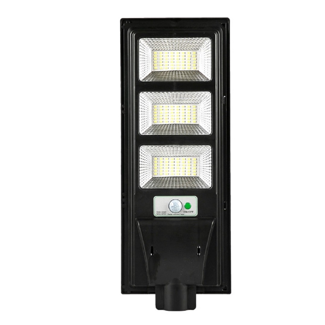 Lampi solare - Lampa solara stradala , cu telecomanda, senzor de miscare si lumina, suport prindere, 144 LED-uri, IP65, ABS, 8AH, 150W, temperatura culoare 6500K, 49.5x18.8x5 cm, F6006-150w, autonomie 10-12 ore, negru