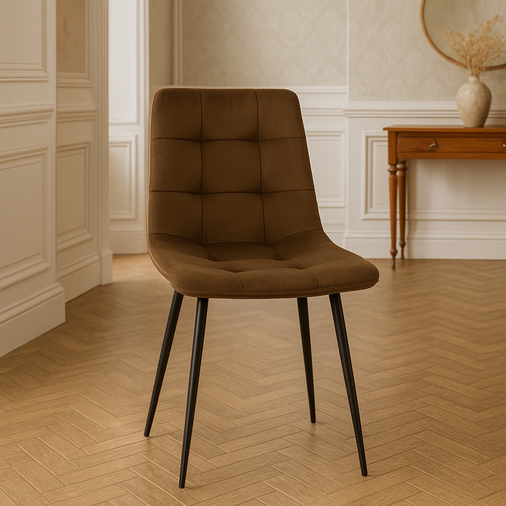 Scaun living tapitat cu catifea, spatar matlasat, 44x54x89 cm, maro [5]