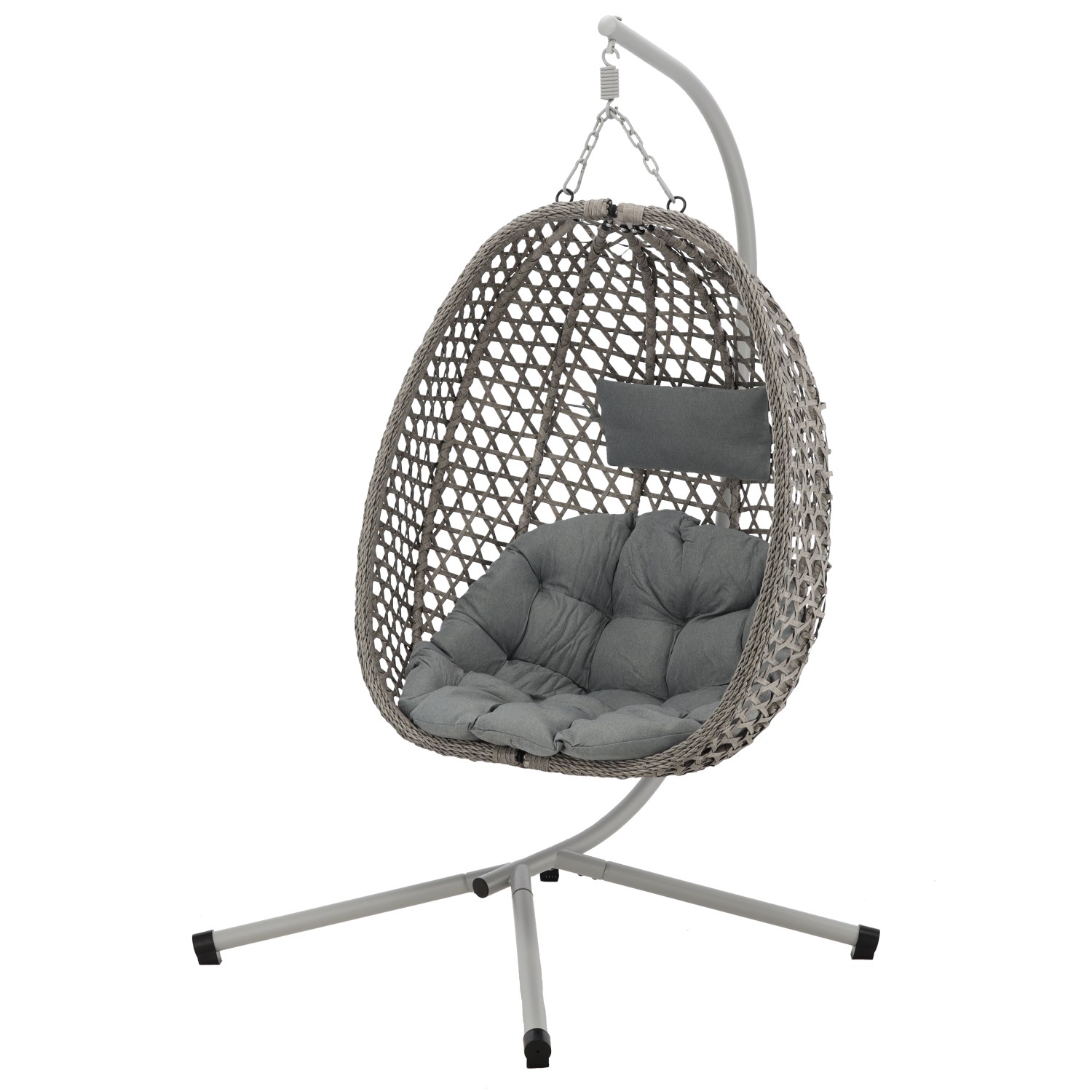 Leagan tip cuib suspendat, cu perna, cadru metalic si cos PE, 103x95x185 cm, gri [7]