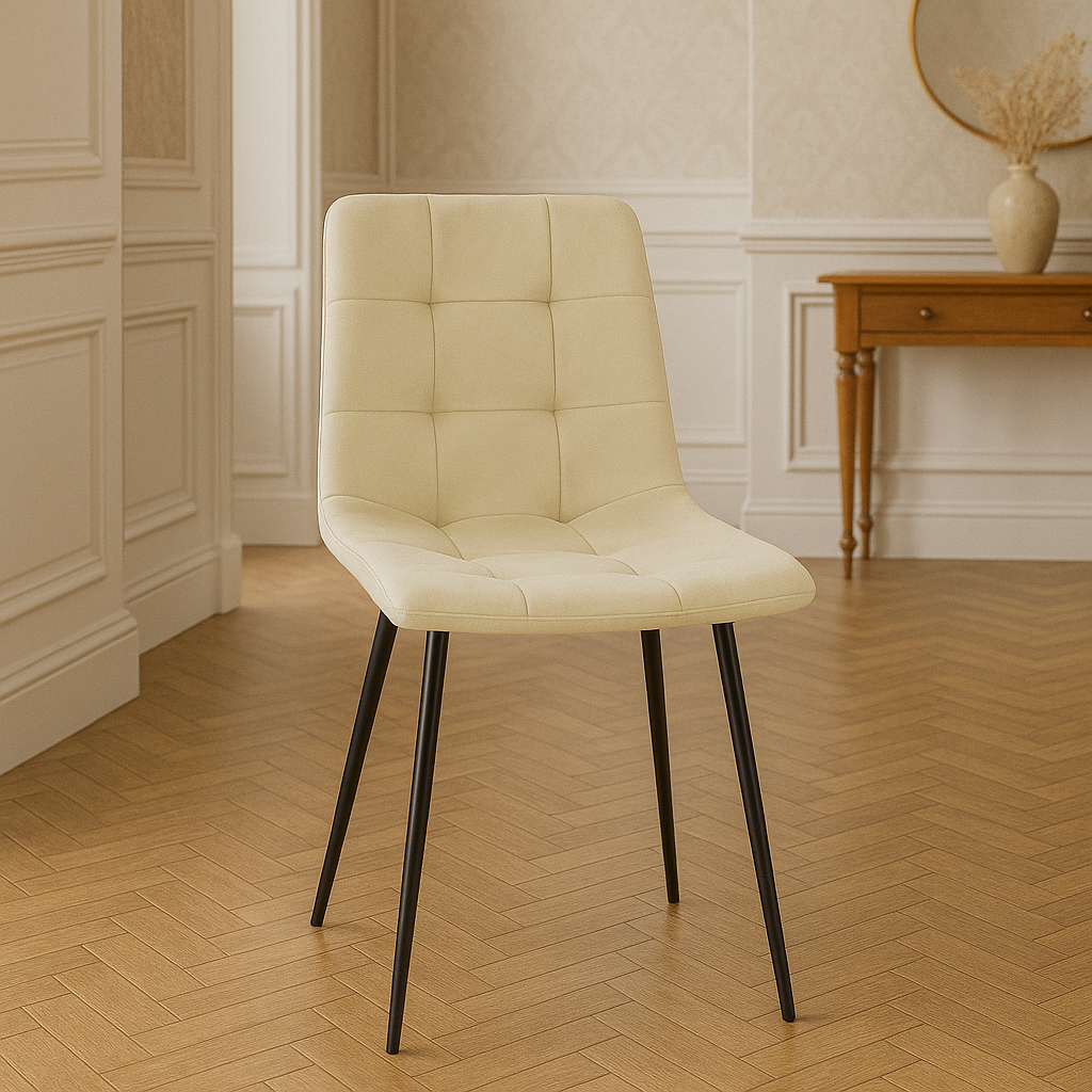 Scaun living tapitat cu catifea, spatar matlasat, 44x54x89 cm, bej [2]