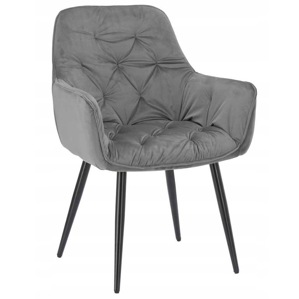 Scaune living - Fotoliu catifea tapitat, cu spatar inalt si design cu cusaturi, 55x60x89 cm, gri