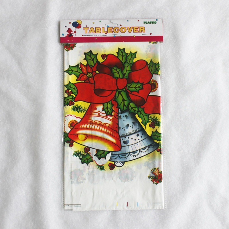 Fata de masa dreptunghiulara , PVC, 2.5 mm grosime, imprimeu clopotei, potrivit pentru Craciun, utilizare multipla, 180 x 108 cm, alb [5]
