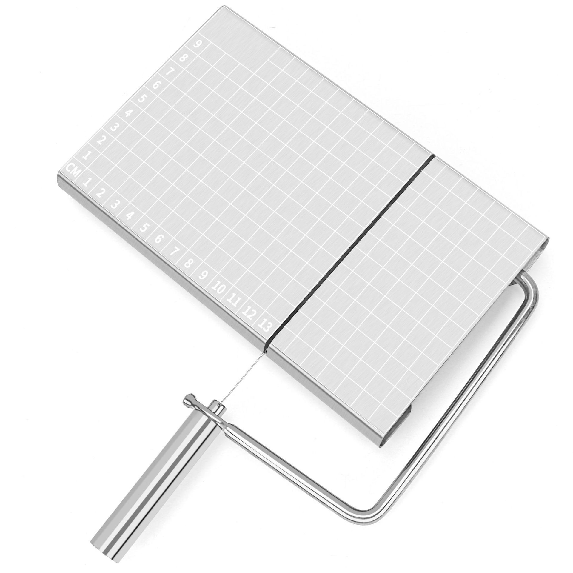 Ustensile pentru Bucătărie - Feliator manual , pentru cascaval, salam, prajituri, unt, din otel inoxidabil, usor de curatat si utilizat, 5 lame de schimb incluse, picioare antiderapante, 21 x 12.2 x 2.8 cm, argintiu