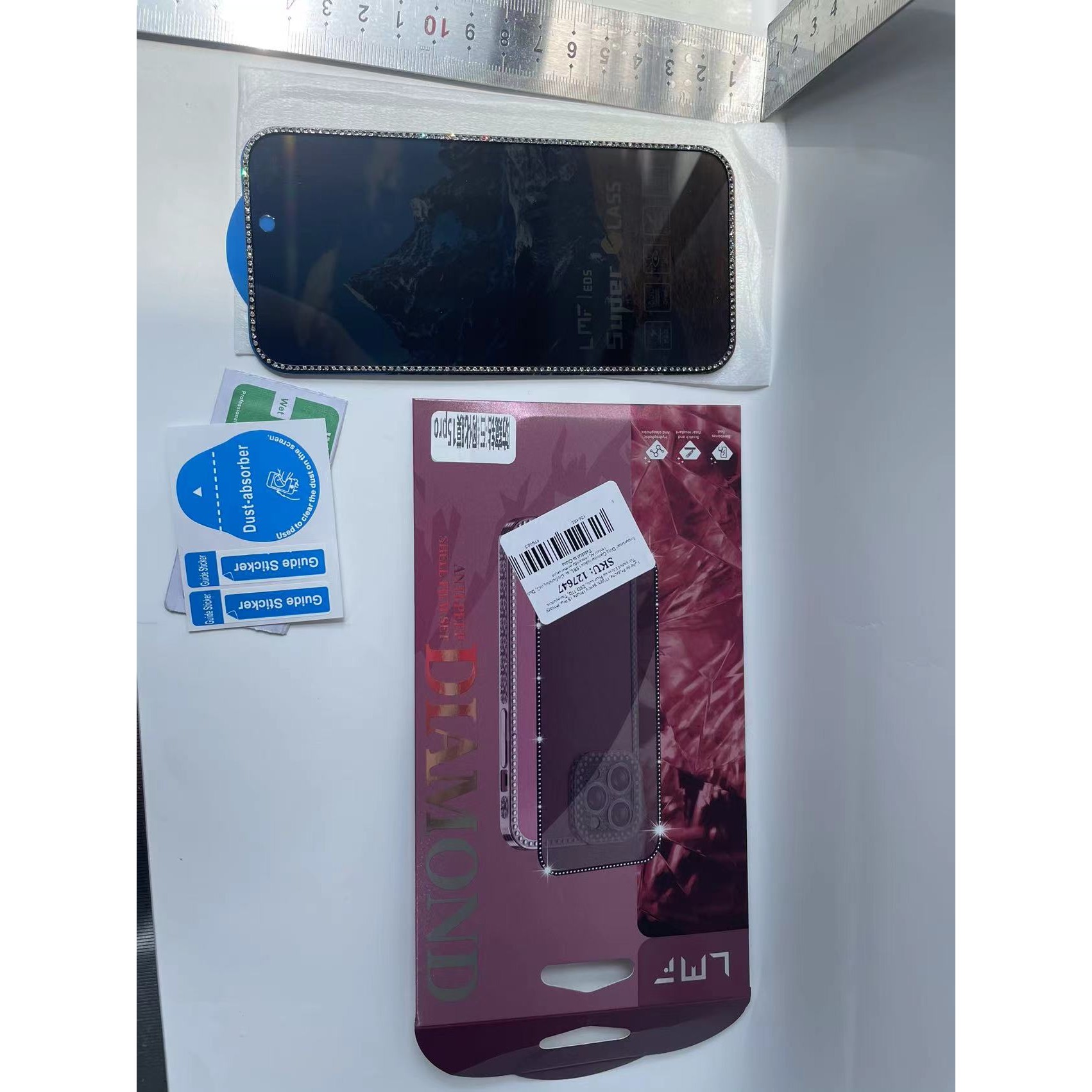 Folie de Protectie, , pentru iPhone 15 Pro, Privacy Tempered Glass cu Pietricele, ESD, HD, Transparent [7]