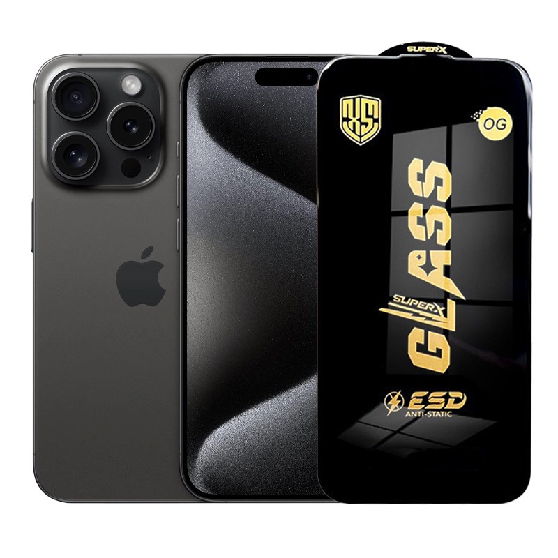 ✨TOATE PRODUSELE✨ - Folie de Protectie pentru iPhone 15 Pro, , Sticla Securizata ESD, Margini Negre, Rezistenta la Zgirieturi, Antistatica, 0.35 mm, Transparenta