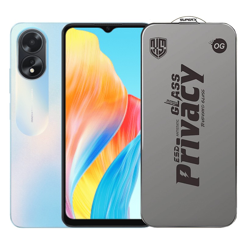 ✨TOATE PRODUSELE✨ - Folie de Protectie pentru Oppo A18, , Sticla Securizata ESD Antistatica, Super-X Privacy OG, Margini Negre, 0.30 mm, Transparent Inchis