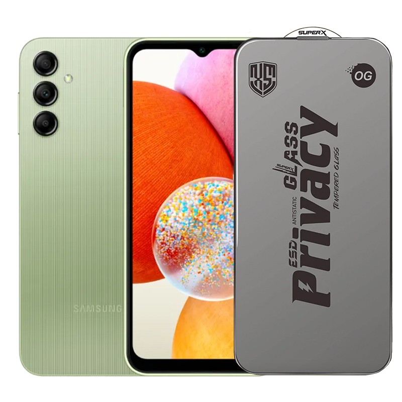 ✨TOATE PRODUSELE✨ - Folie de Protectie pentru Samsung Galaxy A14, , Sticla Securizata ESD Antistatica, Super-X Privacy OG, Margini Negre, 0.30 mm, Transparent Inchis
