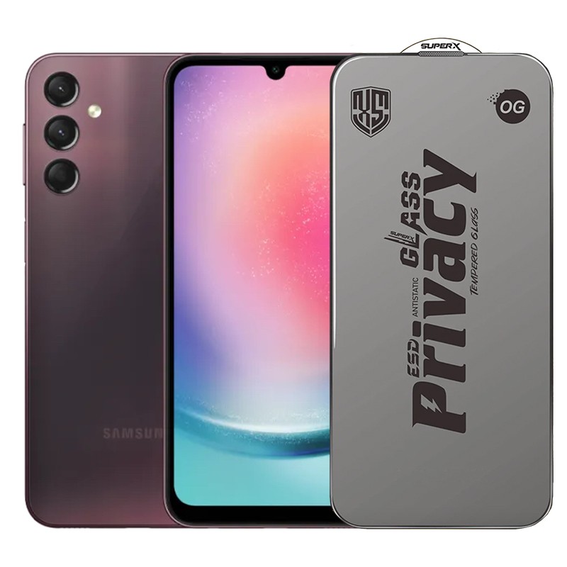 ✨TOATE PRODUSELE✨ - Folie de Protectie pentru Samsung Galaxy A24, , Sticla Securizata ESD Antistatica, Super-X Privacy OG, Margini Negre, 0.30 mm, Transparent Inchis