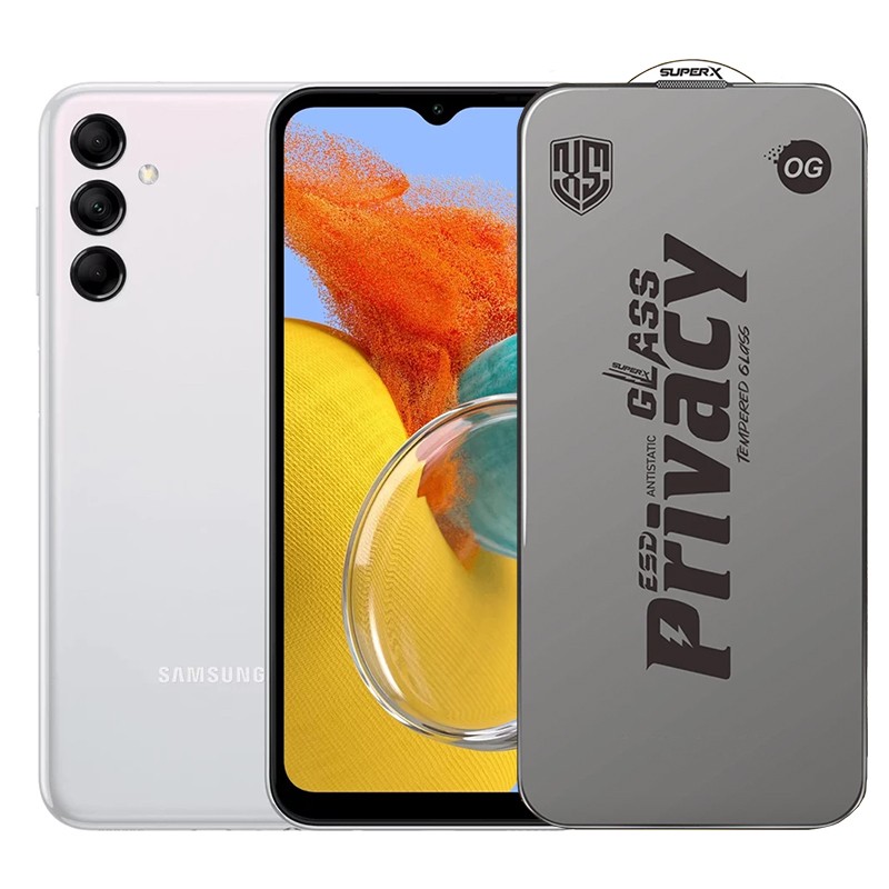 ✨TOATE PRODUSELE✨ - Folie de Protectie pentru Samsung Galaxy M14, , Sticla Securizata ESD Antistatica, Super-X Privacy OG, Margini Negre, 0.30 mm, Transparent Inchis