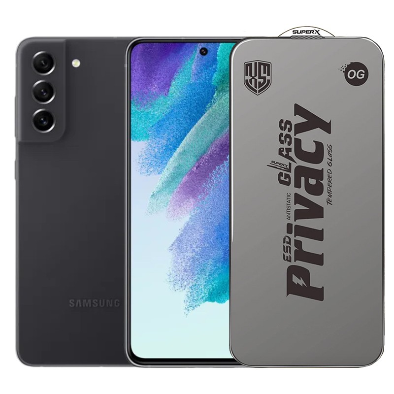 ✨TOATE PRODUSELE✨ - Folie de Protectie pentru Samsung Galaxy S21 FE, , Sticla Securizata ESD Antistatica, Super-X Privacy OG, Margini Negre, 0.30 mm, Transparent Inchis