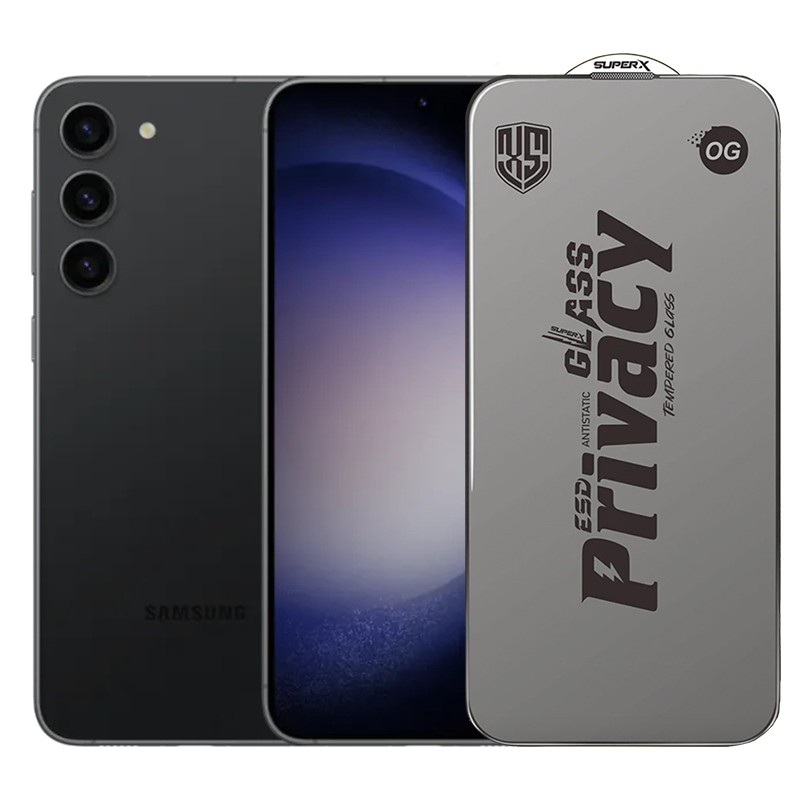✨TOATE PRODUSELE✨ - Folie de Protectie pentru Samsung Galaxy S23+, , Sticla Securizata ESD Antistatica, Super-X Privacy OG, Margini Negre, 0.30 mm, Transparent Inchis