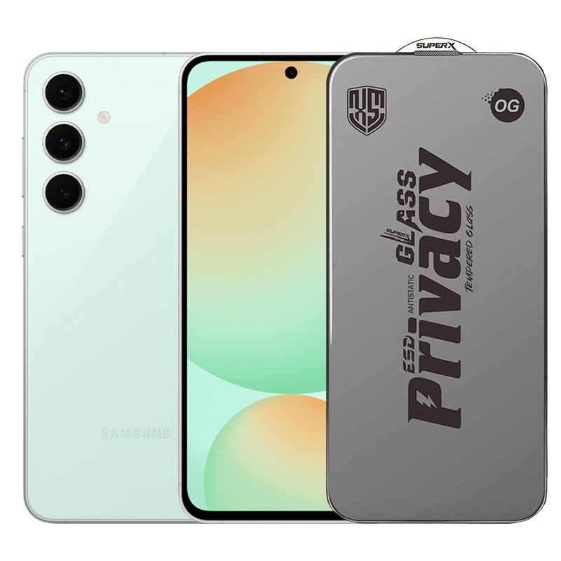 ✨TOATE PRODUSELE✨ - Folie de Protectie pentru Samsung Galaxy S24 FE, , Sticla Securizata ESD Antistatica, Super-X Privacy OG, Margini Negre, 0.30 mm, Transparent Inchis