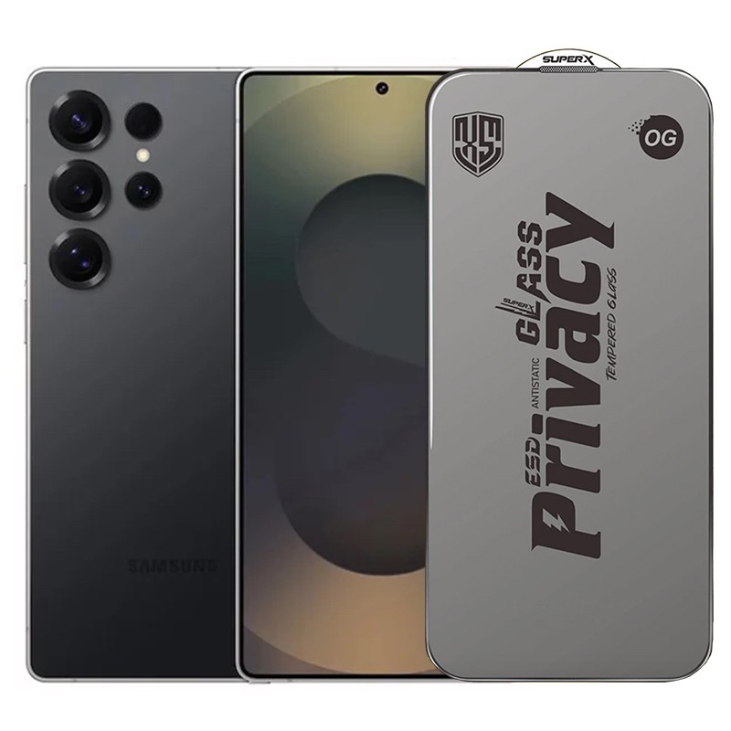 ✨TOATE PRODUSELE✨ - Folie de Protectie pentru Samsung Galaxy S25 Ultra, , Sticla Securizata ESD Antistatica, Super-X Privacy OG, Margini Negre, 0.30 mm, Transparent Inchis