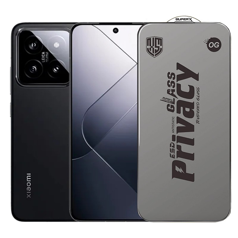 ✨TOATE PRODUSELE✨ - Folie de Protectie pentru Xiaomi 14, , Sticla Securizata ESD Antistatica, Super-X Privacy OG, Margini Negre, 0.30 mm, Transparent Inchis