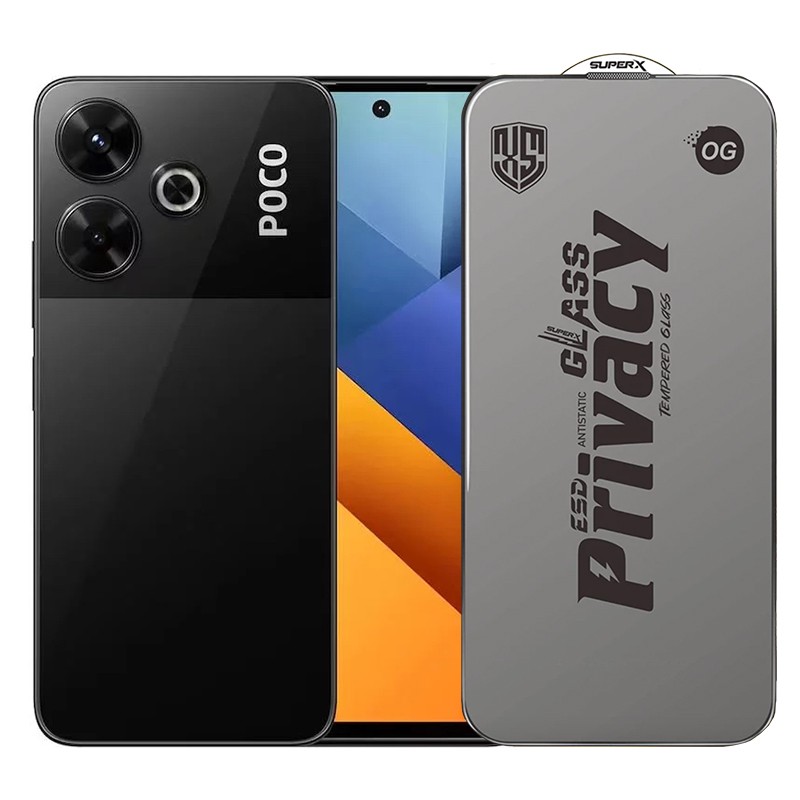 ✨TOATE PRODUSELE✨ - Folie de Protectie pentru Xiaomi Poco M6, , Sticla Securizata ESD Antistatica, Super-X Privacy OG, Margini Negre, 0.30 mm, Transparent Inchis