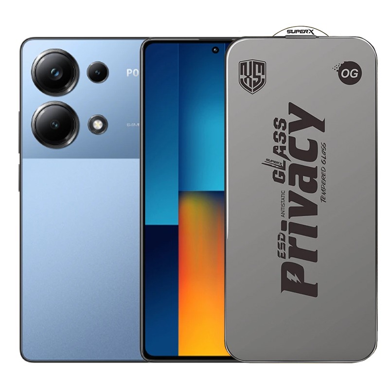 ✨TOATE PRODUSELE✨ - Folie de Protectie pentru Xiaomi Poco M6 Pro, , Sticla Securizata ESD Antistatica, Super-X Privacy OG, Margini Negre, 0.30 mm, Transparent Inchis