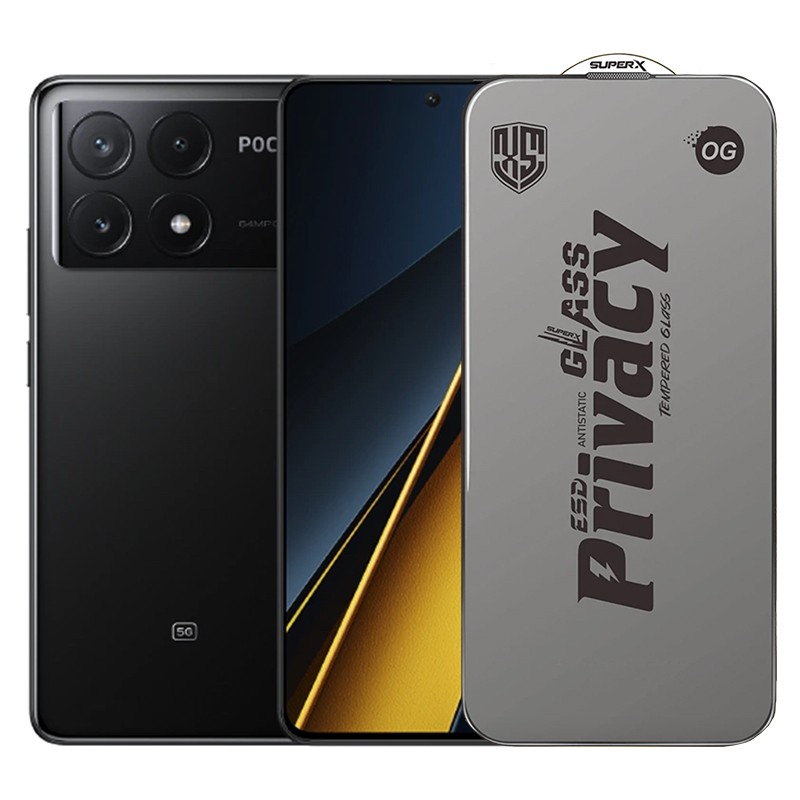 ✨TOATE PRODUSELE✨ - Folie de Protectie pentru Xiaomi Poco X6 Pro, , Sticla Securizata ESD Antistatica, Super-X Privacy OG, Margini Negre, 0.30 mm, Transparent Inchis