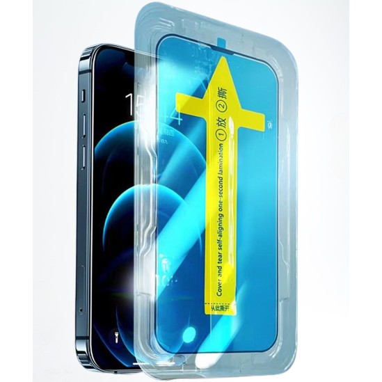 Folie Sticla Securizata Easy Tool - instalare rapida - Folie sticla securizata cu sistem de montare usor si rapid pentru Apple iPhone 14 Pro, Transparent cu margini negre