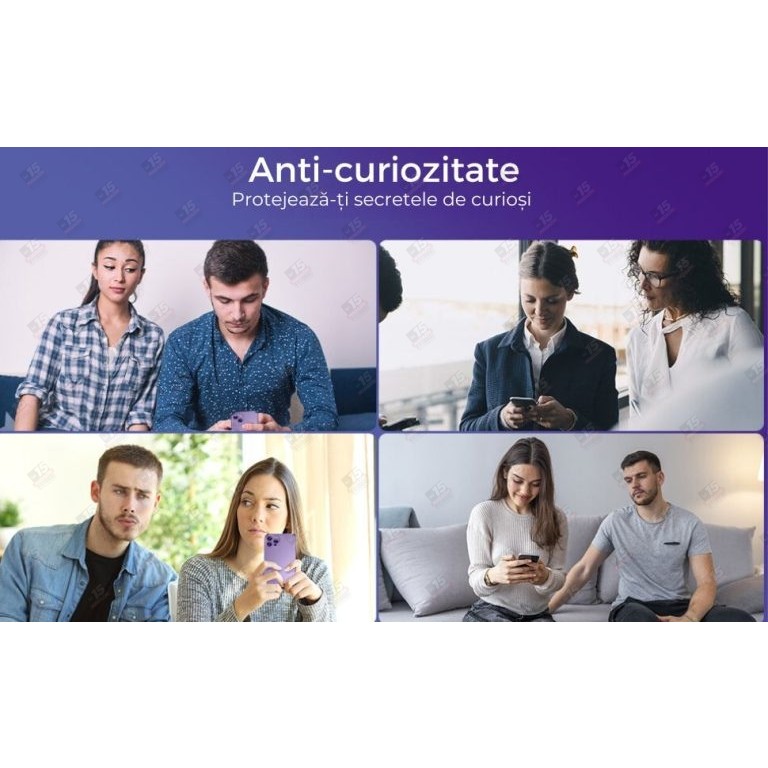 Folie Sticla Securizata, , Pentru Apple iPhone 16 Pro, Privacy Classic, 2.5D, Confidentialitate 30°, Negru Transparent [7]