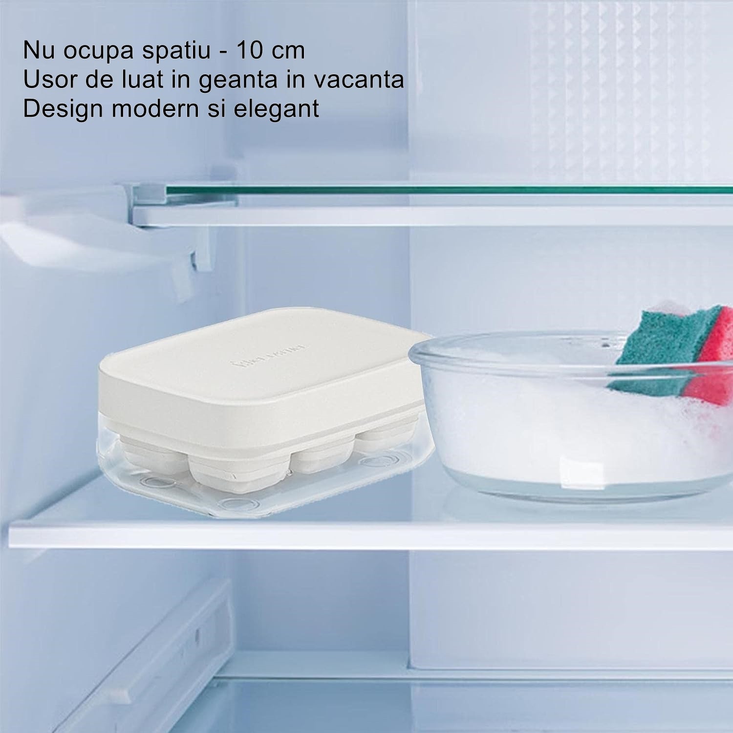 Forma pentru gheata cu presa , din silicon alimentar, 6 cuburi, caserola pentru depozitare, usor de folosit si curatat, 10.5 x 7.5 x 4.1 cm, alb [2]