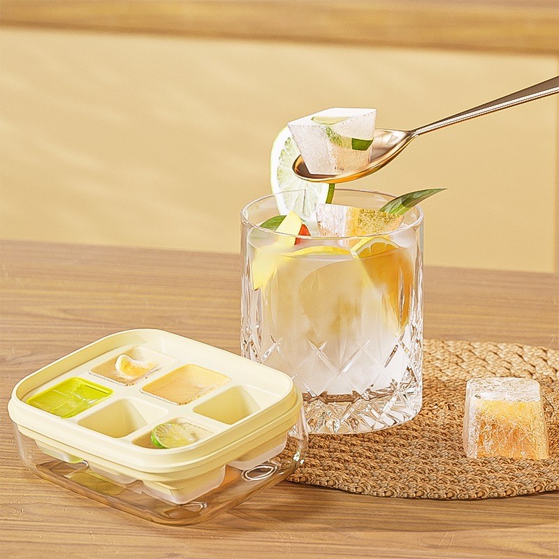 Forma pentru gheata cu presa , din silicon alimentar, 6 cuburi, caserola pentru depozitare, usor de folosit si curatat, 10.5 x 7.5 x 4.1 cm, galben [7]