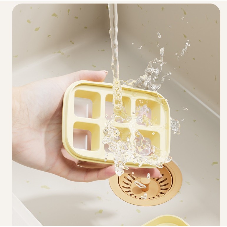 Forma pentru gheata cu presa , din silicon alimentar, 6 cuburi, caserola pentru depozitare, usor de folosit si curatat, 10.5 x 7.5 x 4.1 cm, galben [3]