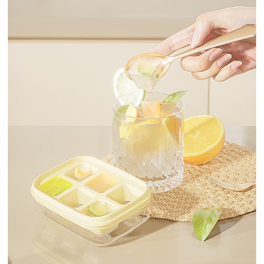 Forma pentru gheata cu presa , din silicon alimentar, 6 cuburi, caserola pentru depozitare, usor de folosit si curatat, 10.5 x 7.5 x 4.1 cm, galben [5]