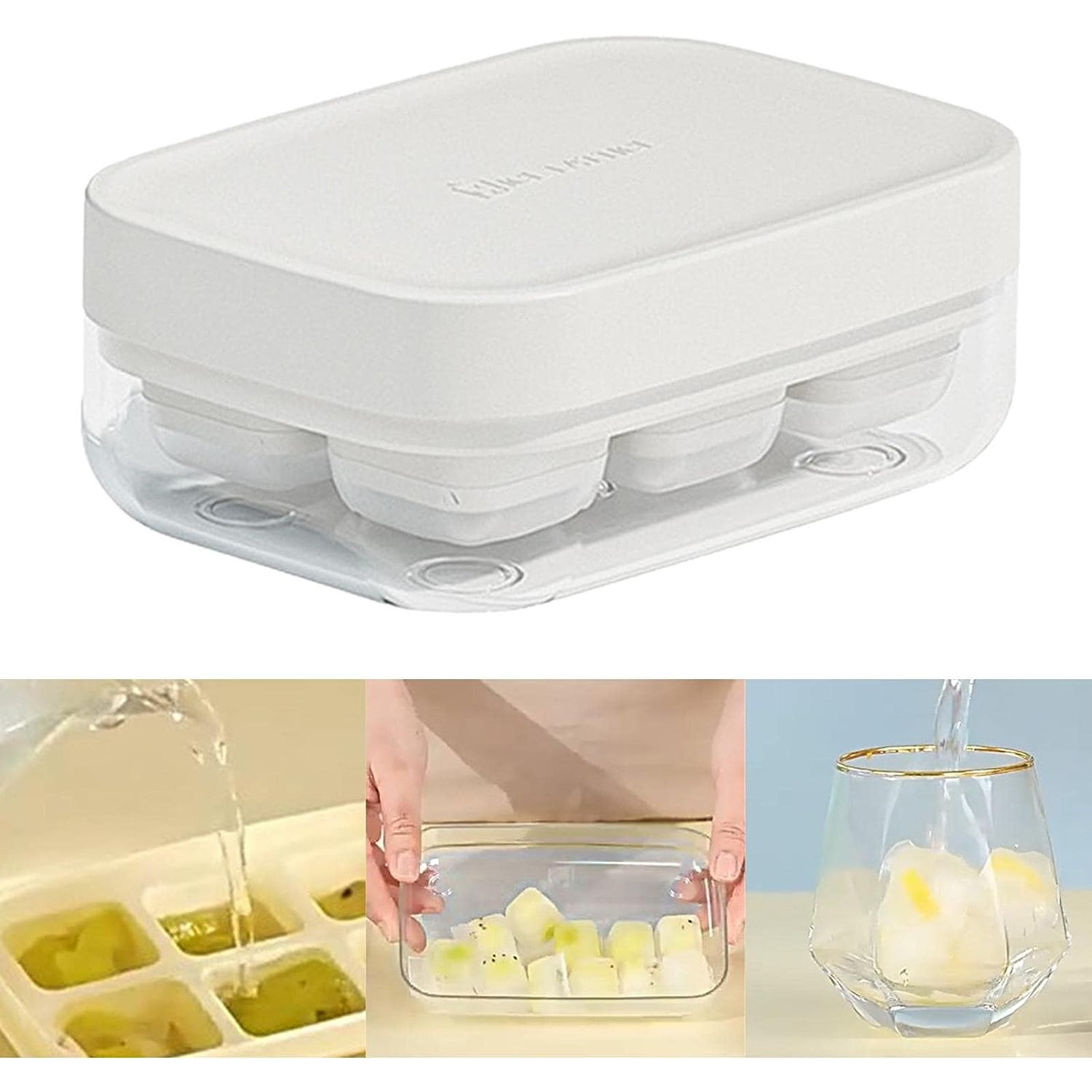 Forma pentru gheata cu presa , din silicon alimentar, 6 cuburi, caserola pentru depozitare, usor de folosit si curatat, 10.5 x 7.5 x 4.1 cm, alb [8]