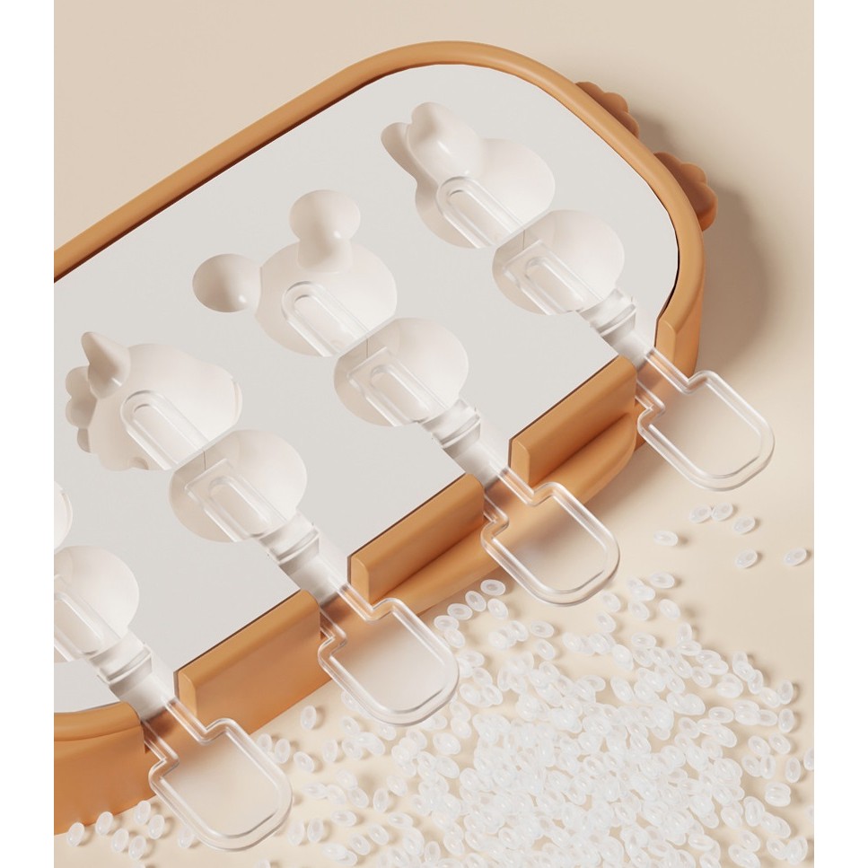 Forma pentru inghetata , 4 compartimente, forme cu animalute, materialsilicon si ABS, 21 x 12.8 x 3cm, portocaliu [10]