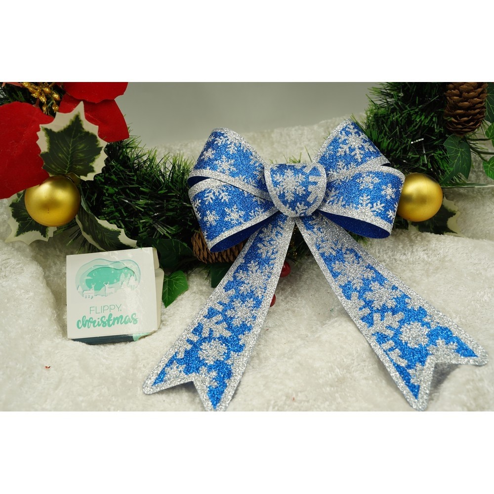 Funda pentru brad, Albastra, model de nea, cu margini argintii, 15 x 23 cm, PVC,  [4]