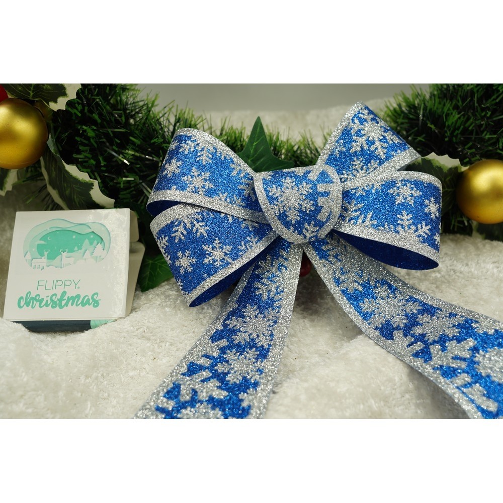 Funda pentru brad, Albastra, model de nea, cu margini argintii, 15 x 23 cm, PVC,  [5]