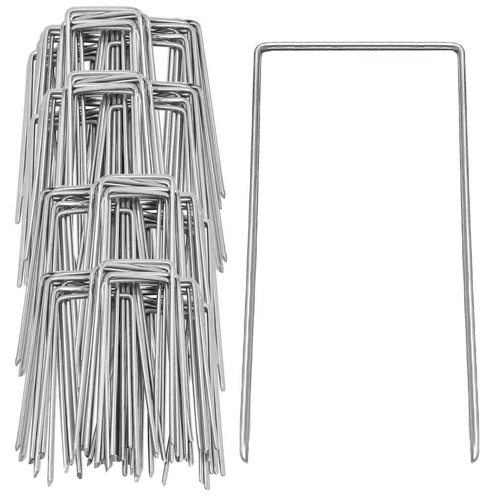 GAZON SI IRIGATII - Set 100 ancore metalice pentru fixare agrotextil, 15x7 cm, argintiu