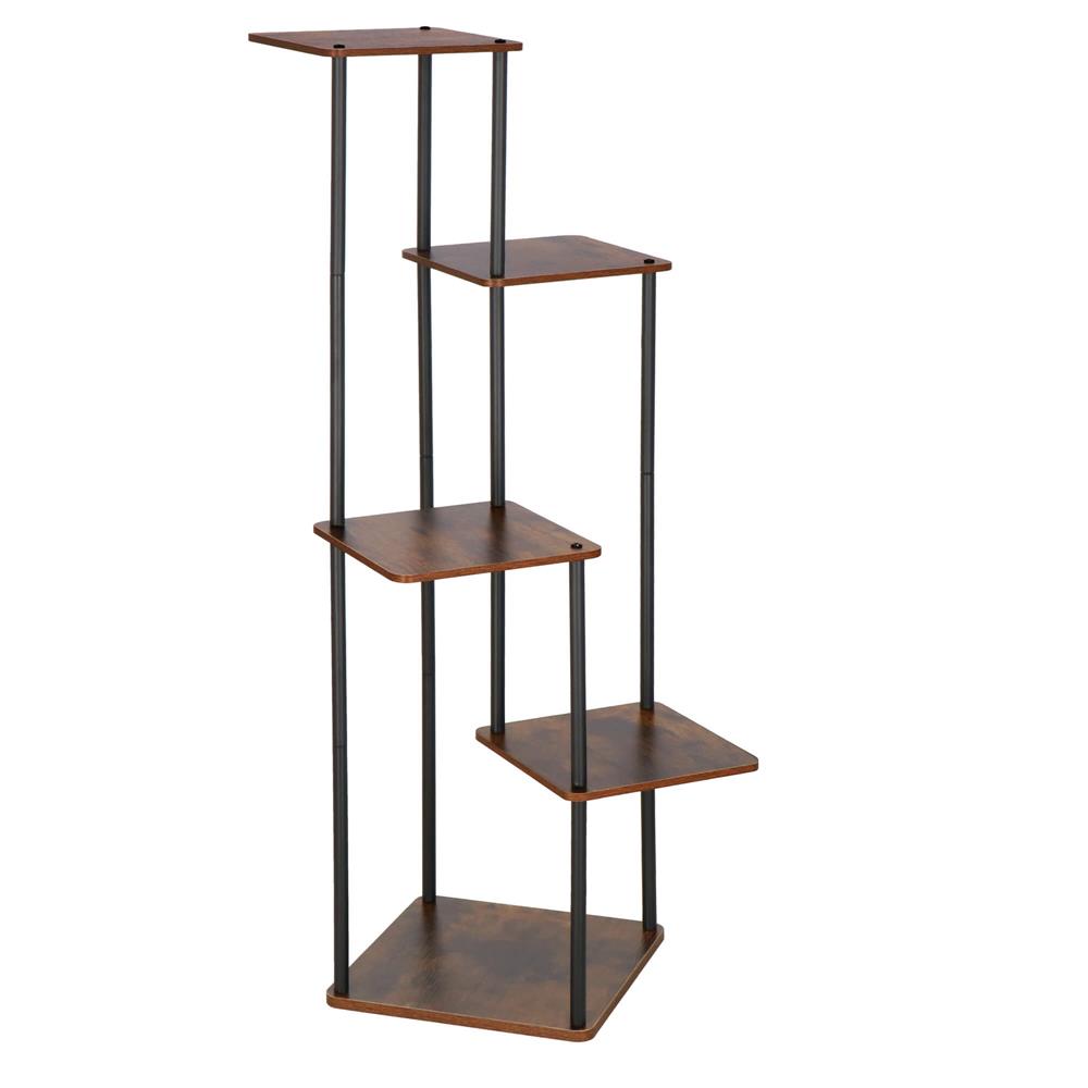 Suport pentru flori, 106x58 cm, negru/maro deschis – 5 rafturi, structura metalica, design modern [3]