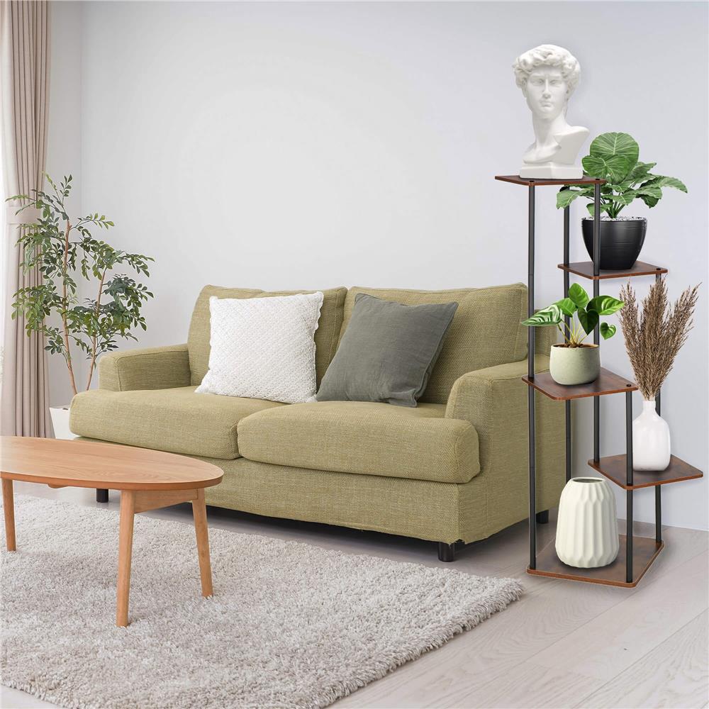 Suport pentru flori, 106x58 cm, negru/maro deschis – 5 rafturi, structura metalica, design modern [12]