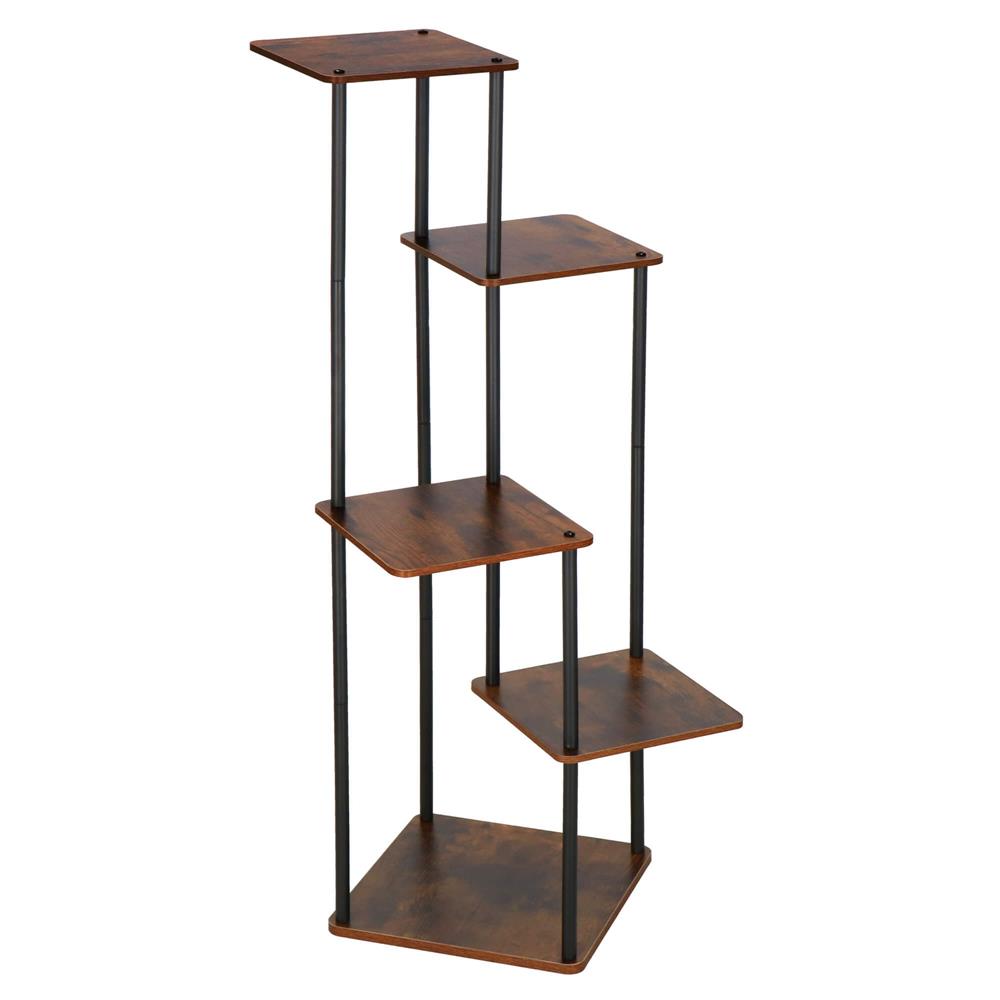 Suport pentru flori, 106x58 cm, negru/maro deschis – 5 rafturi, structura metalica, design modern [5]