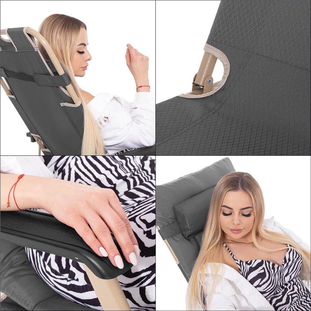 Sezlong pliabil cu perna si suport picioare reglabil, 176x66x92 cm, gri [4]