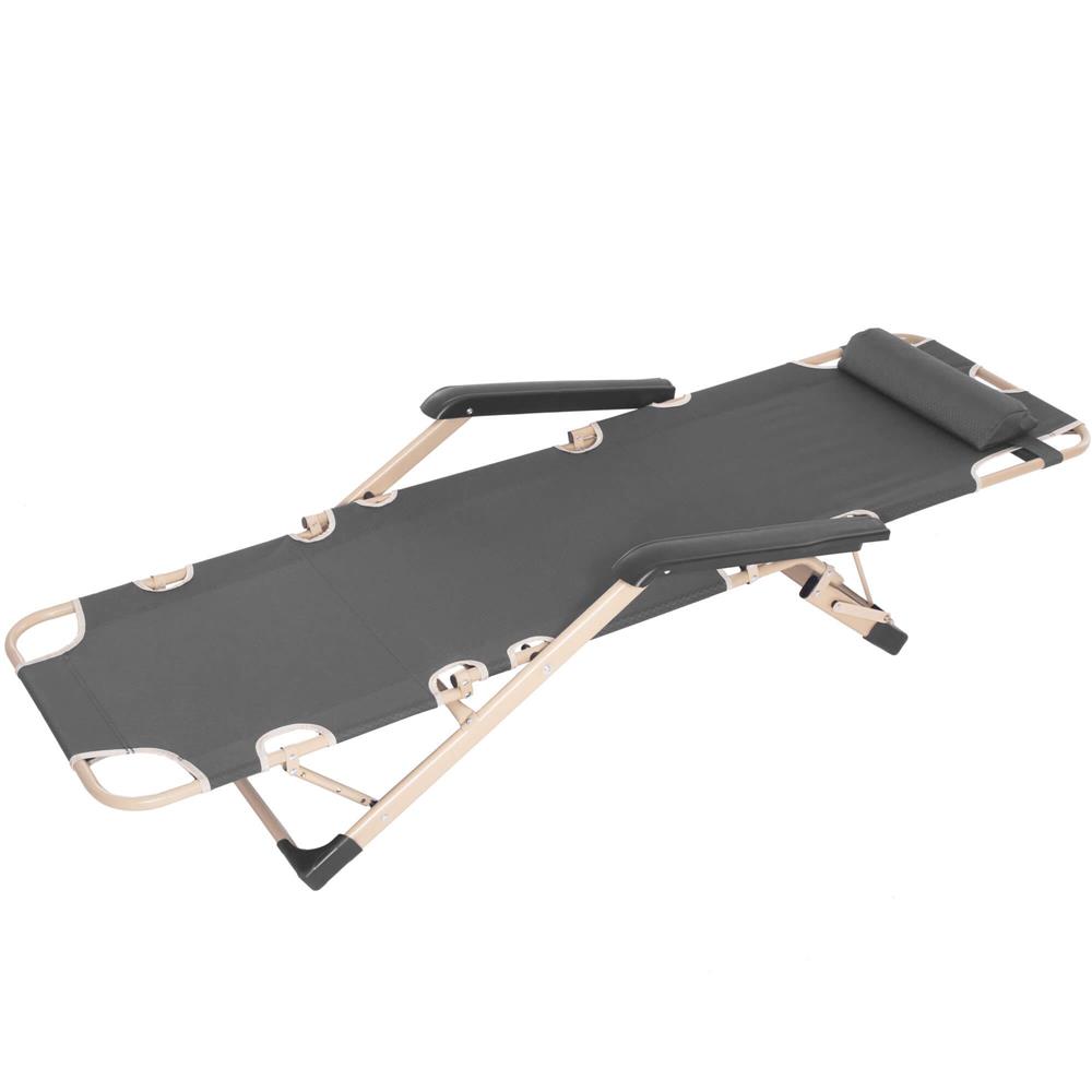 Sezlong pliabil cu perna si suport picioare reglabil, 176x66x92 cm, gri [14]