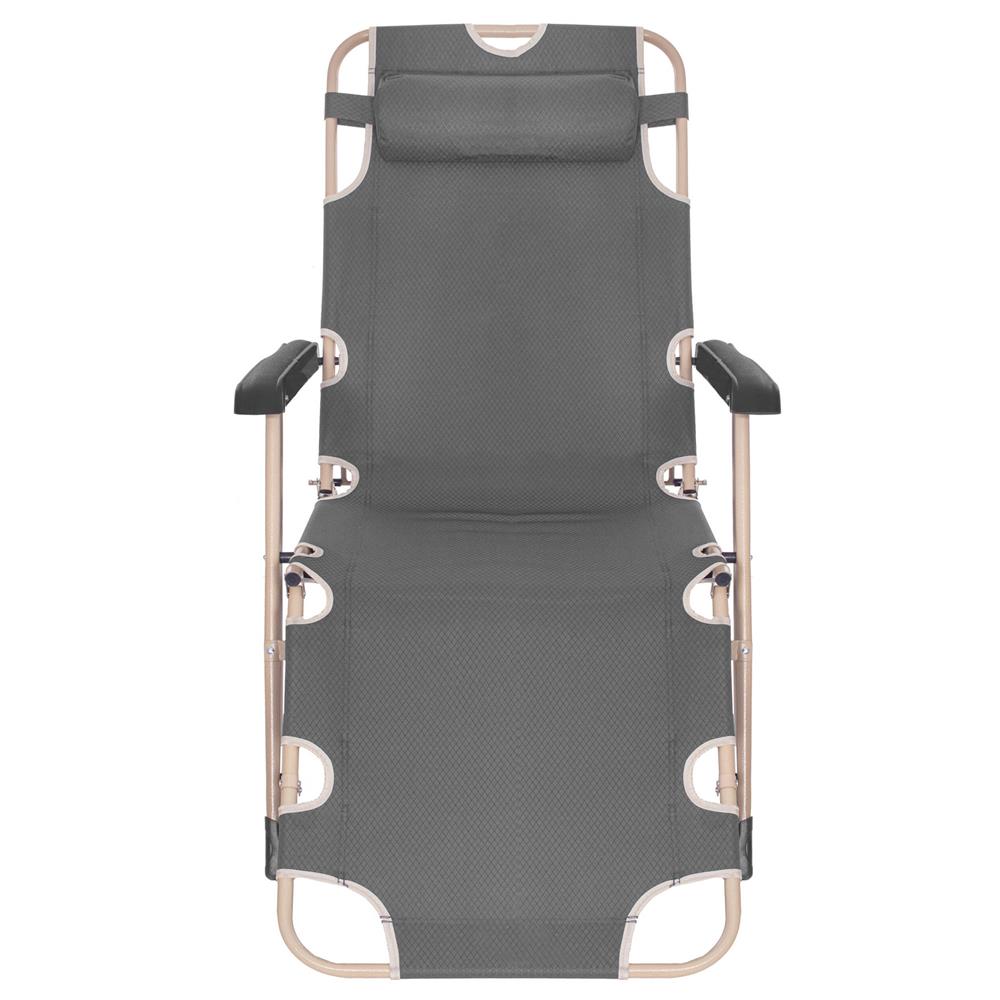 Sezlong pliabil cu perna si suport picioare reglabil, 176x66x92 cm, gri [5]