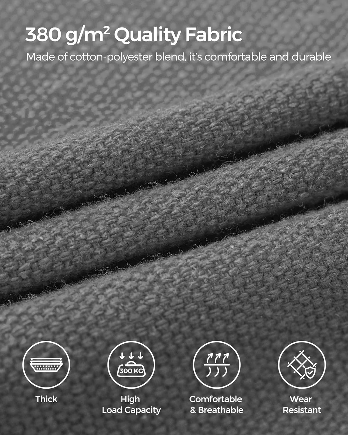 SONGMICS Hamac dublu, accesorii de prindere cu chingi si carabiniere, 210x150 cm, 300 kg, gri [6]