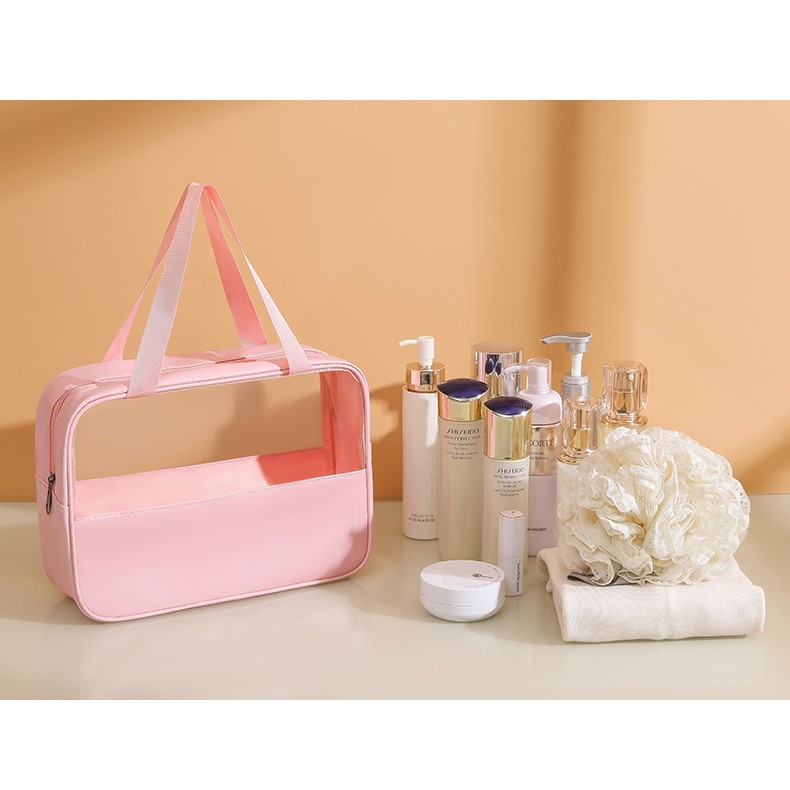 Geanta cosmetice , pentru voiaj sau organizare, material PVC/textil, impermeabila, portabila, 30 x 21 x 12 cm, roz [6]