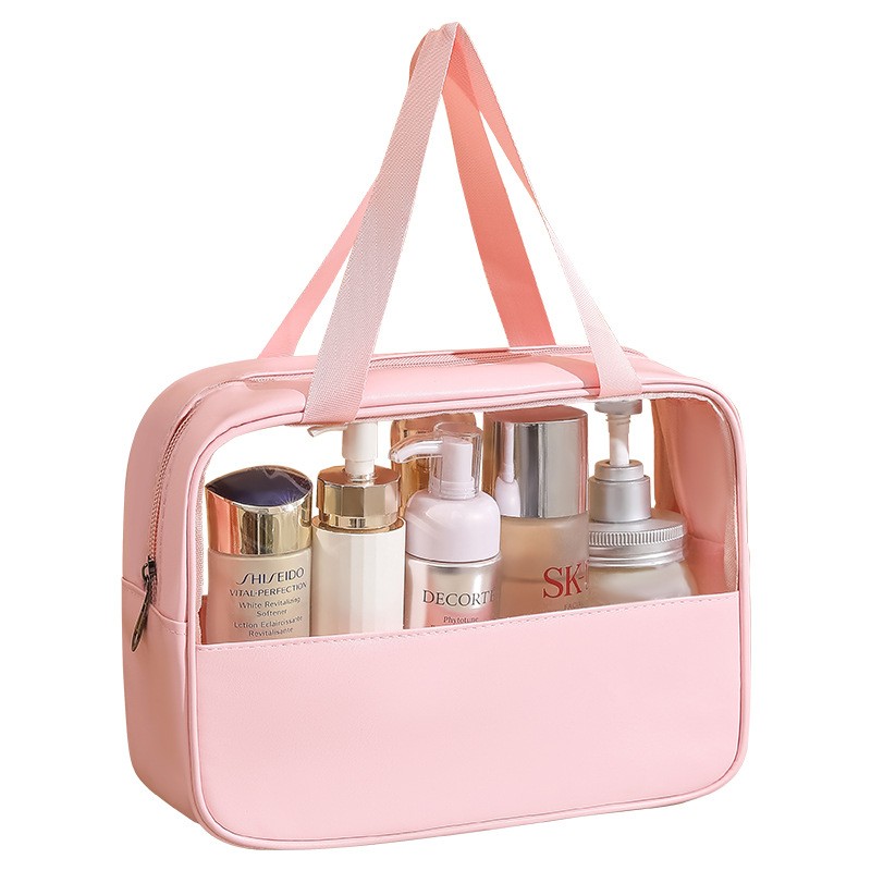 Geanta cosmetice , pentru voiaj sau organizare, material PVC/textil, impermeabila, portabila, 30 x 21 x 12 cm, roz [1]
