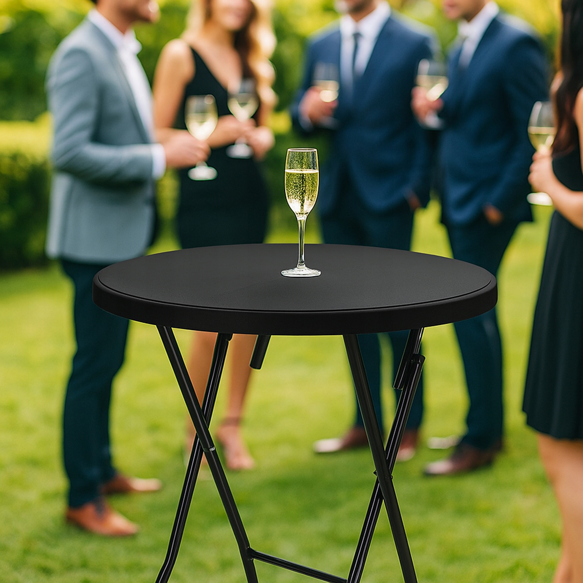 Masa catering profesionala pentru evenimente, inalta, cu picioare metal pliabile, rotunda, d 80 cm, h 110 cm, negru [2]