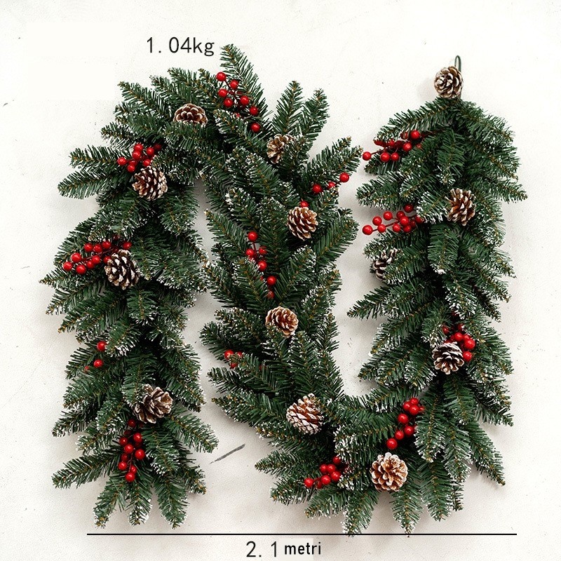 Ghirlanda Decorativa - Ghirlanda de Craciun, cu merisoare si conuri, din brad artificial, 210 cm, verde