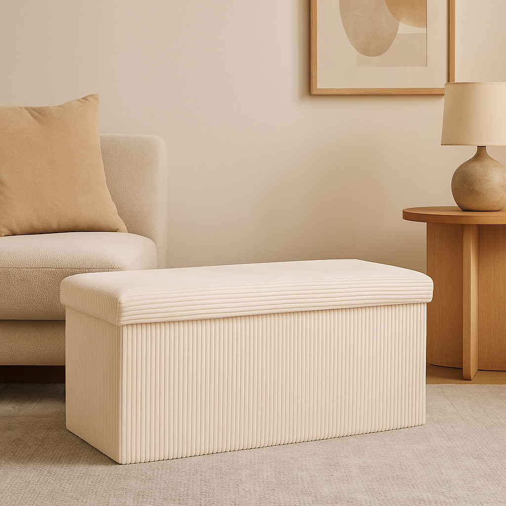 Taburet dublu pliabil Atmosphera Arum din material tip catifea raiat, 76x38x38 cm, ivoire [7]