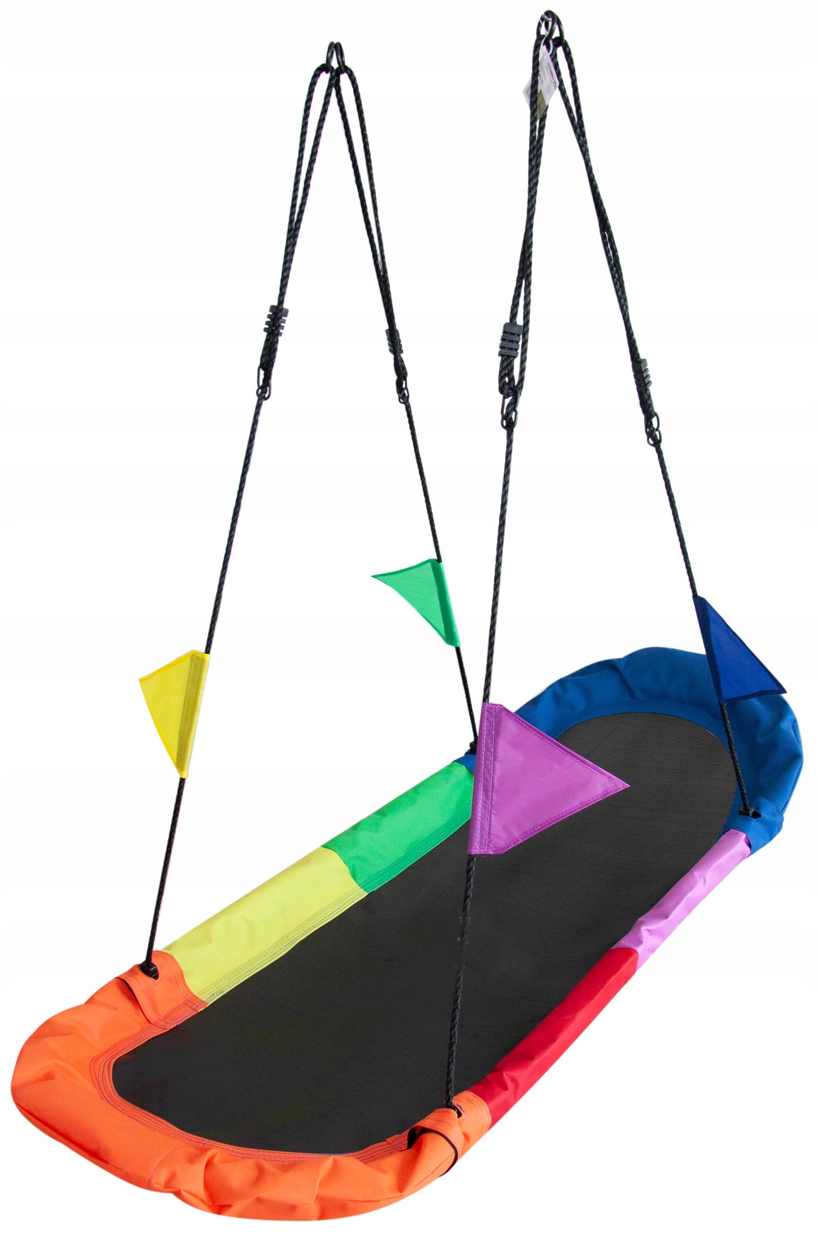 Leagan tip hamac 167x75 cm, cu rama metalica si steaguri colorate, prindere dubla, multicolor [3]