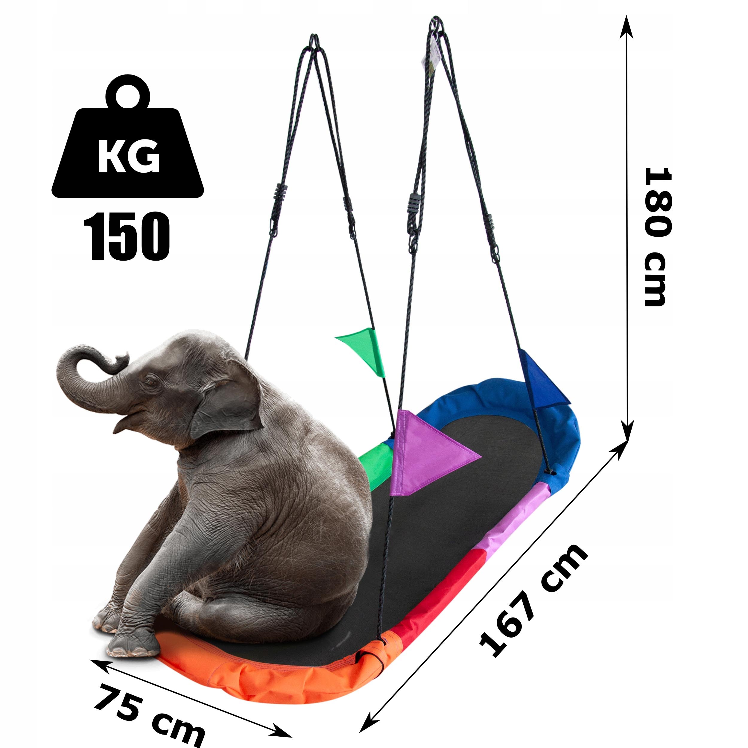 Leagan tip hamac 167x75 cm, cu rama metalica si steaguri colorate, prindere dubla, multicolor [8]