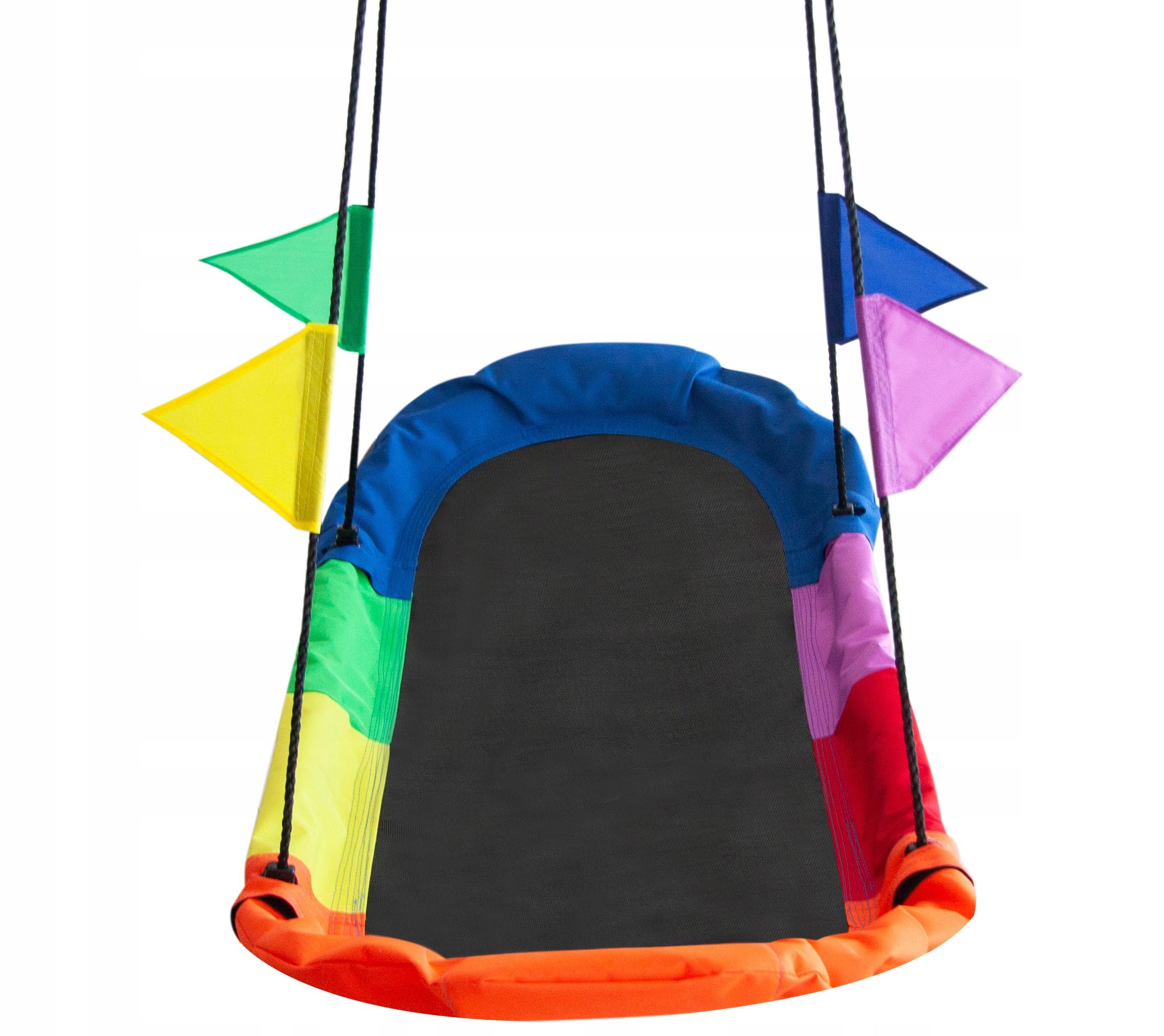 Leagan tip hamac 167x75 cm, cu rama metalica si steaguri colorate, prindere dubla, multicolor [2]