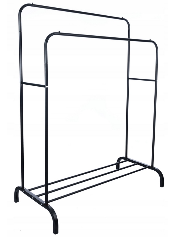 Suport metalic pentru haine 110x55x145 cm, cu bara dubla si raft pentru incaltaminte, negru [10]