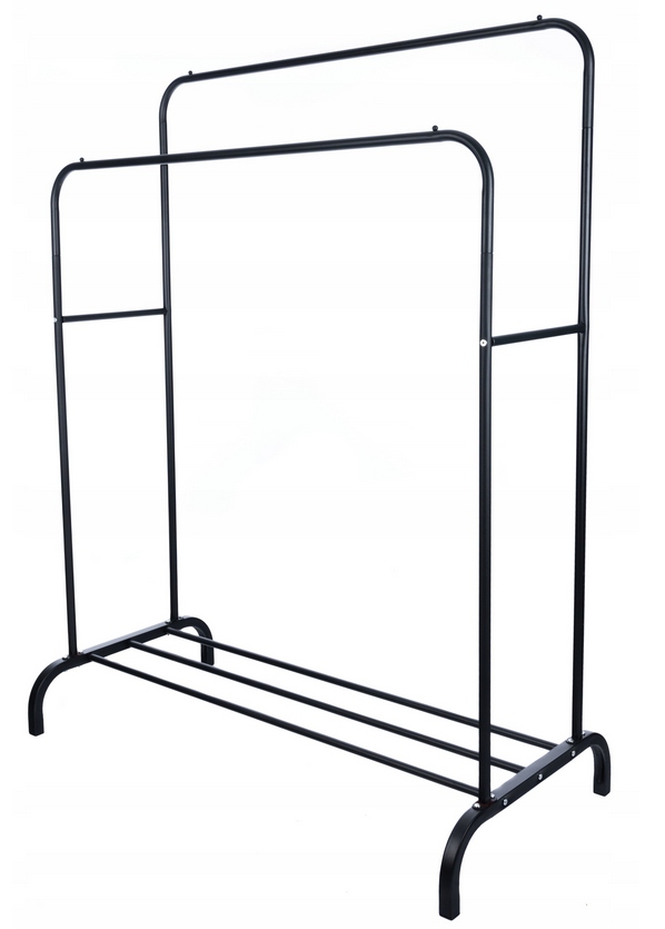Suport metalic pentru haine 110x55x145 cm, cu bara dubla si raft pentru incaltaminte, negru [3]